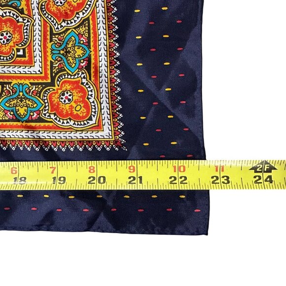 Vintage Scarf Blue Orange Teal Paoli Acetate Japan Retro Fashion Accessory - Picture 9 of 9